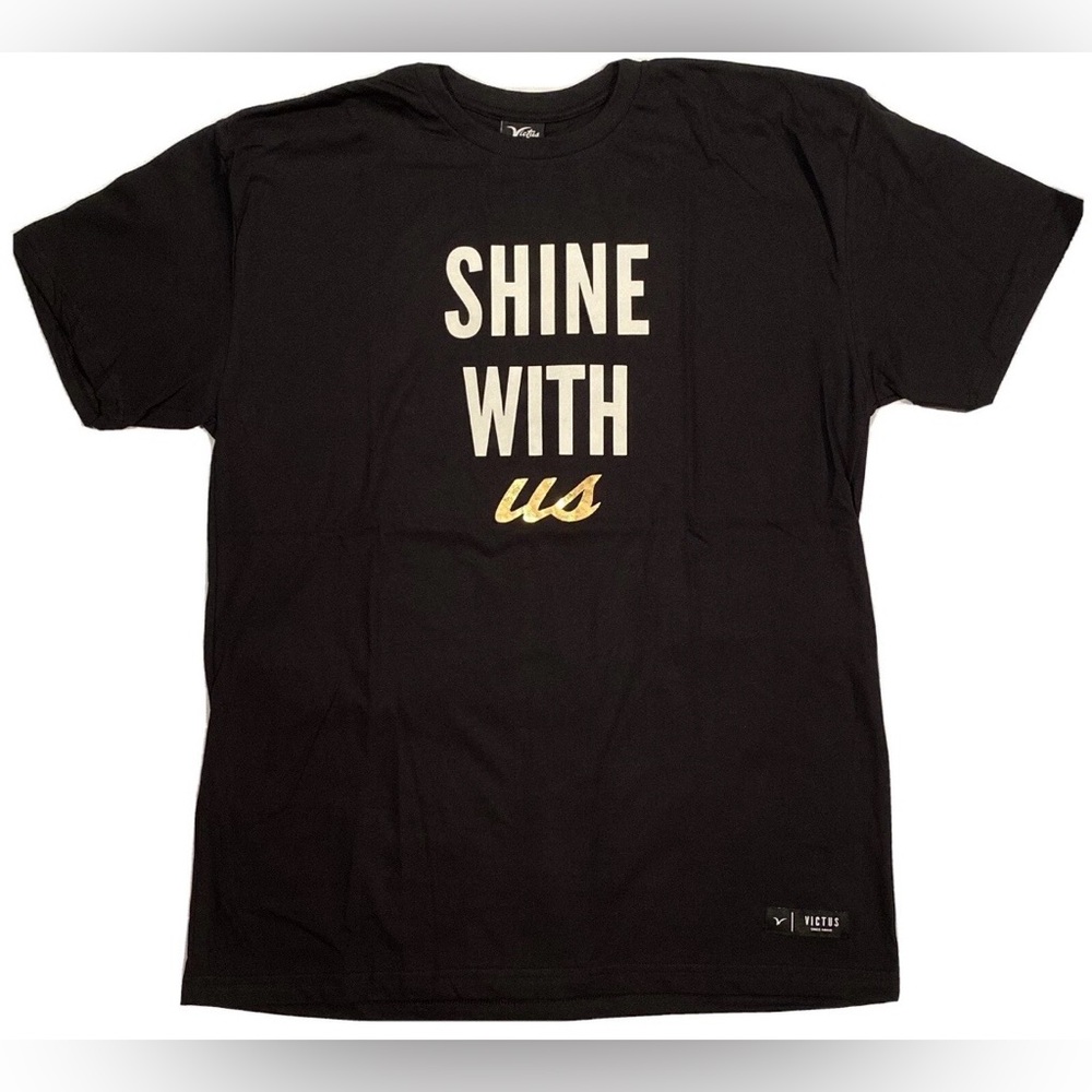 NEW BASEBALL T SHIRT XL BY VICTUS BAT MENS BLACK SHINE WITH US METALLIC GOLD